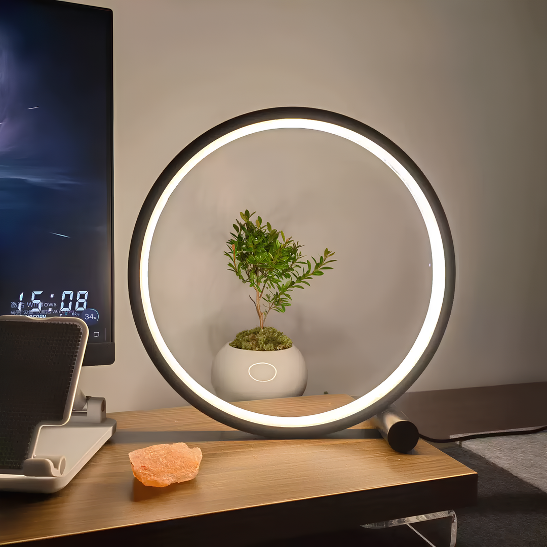 Modern Dimmable LED Table Lamp with Halo Ring Design – Stylish Nightstand Lamp for Bedroom and Living Room