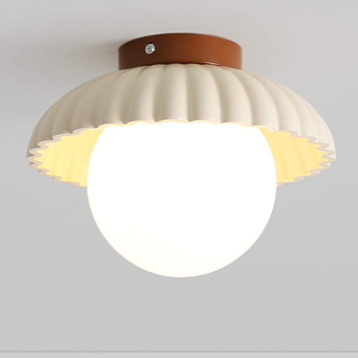 Elegant Flush Mount Ceiling Light with Cream Glass Shade – Iron Base for Hallway Illumination