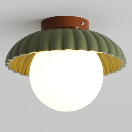Elegant Flush Mount Ceiling Light with Cream Glass Shade – Iron Base for Hallway Illumination