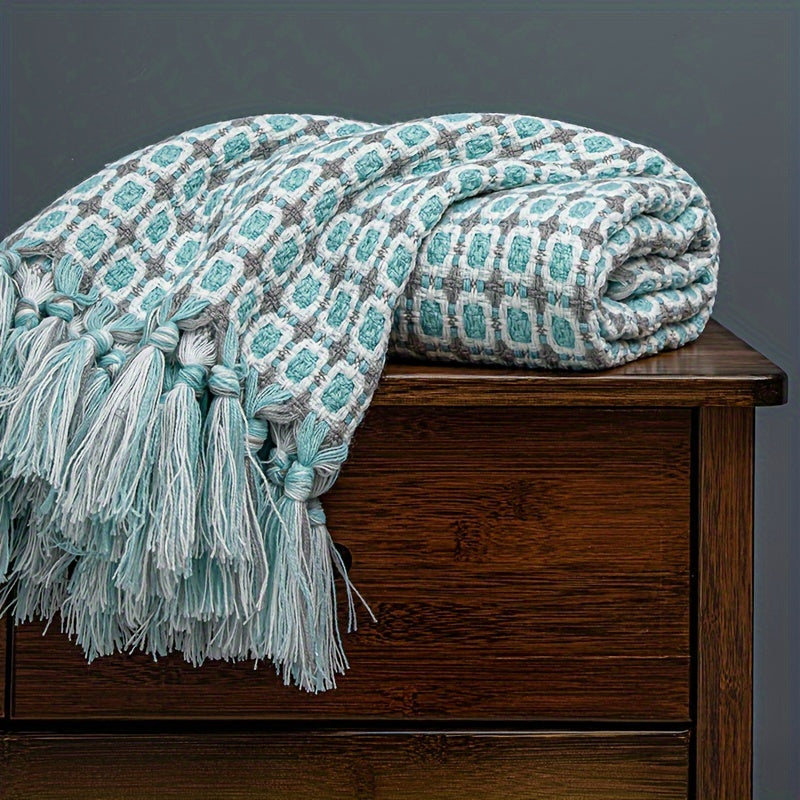 Bohemian Tassel Blanket - Soft Knitted Sofa Towel for Comfort & Stress Relief