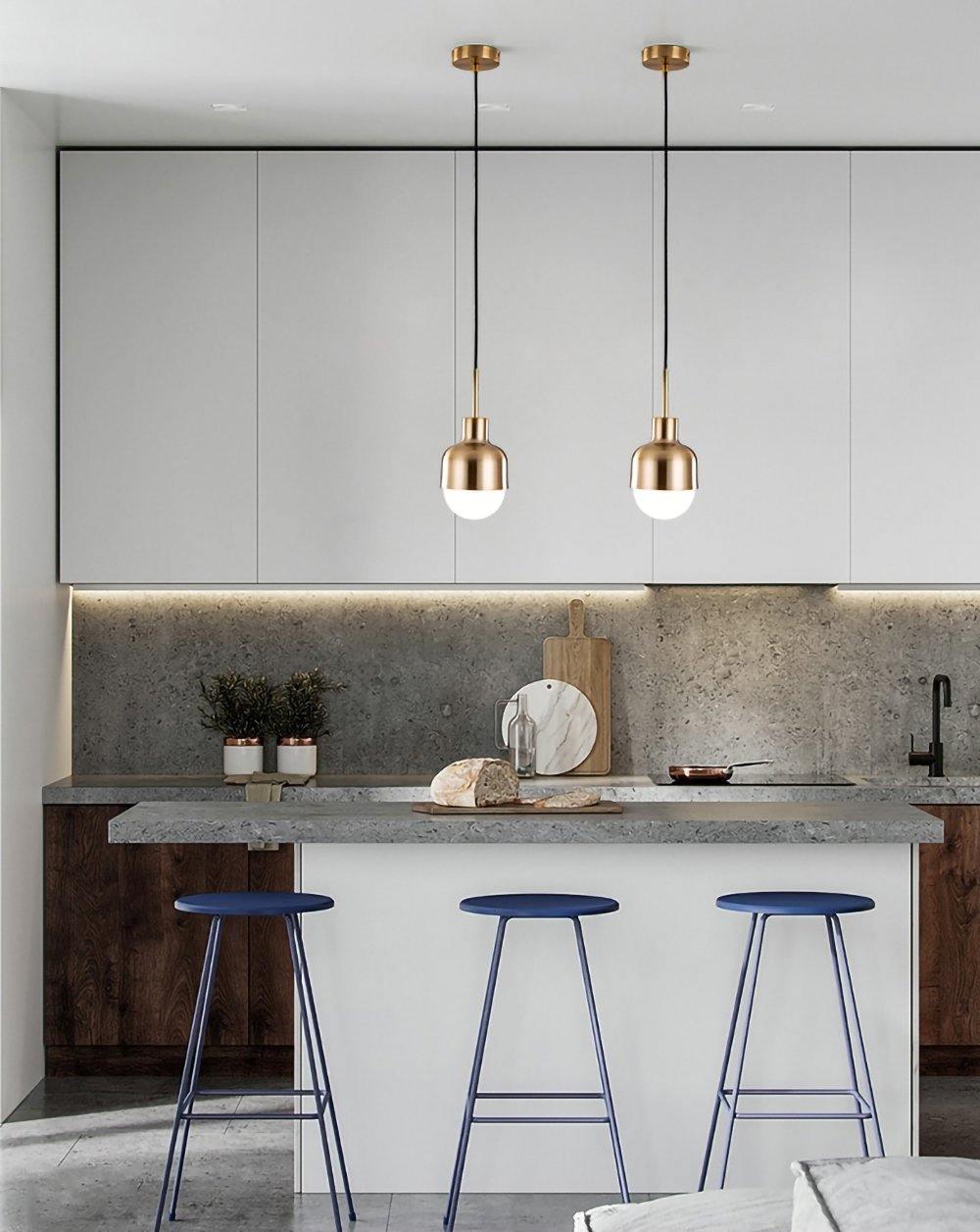 Modern Copper Pendant Lamp with Glass Shade – Adjustable Height Kitchen Pendant Lighting for Indoor Use
