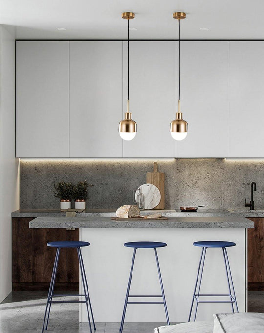 Modern Copper Pendant Lamp with Glass Shade – Adjustable Height Kitchen Pendant Lighting for Indoor Use