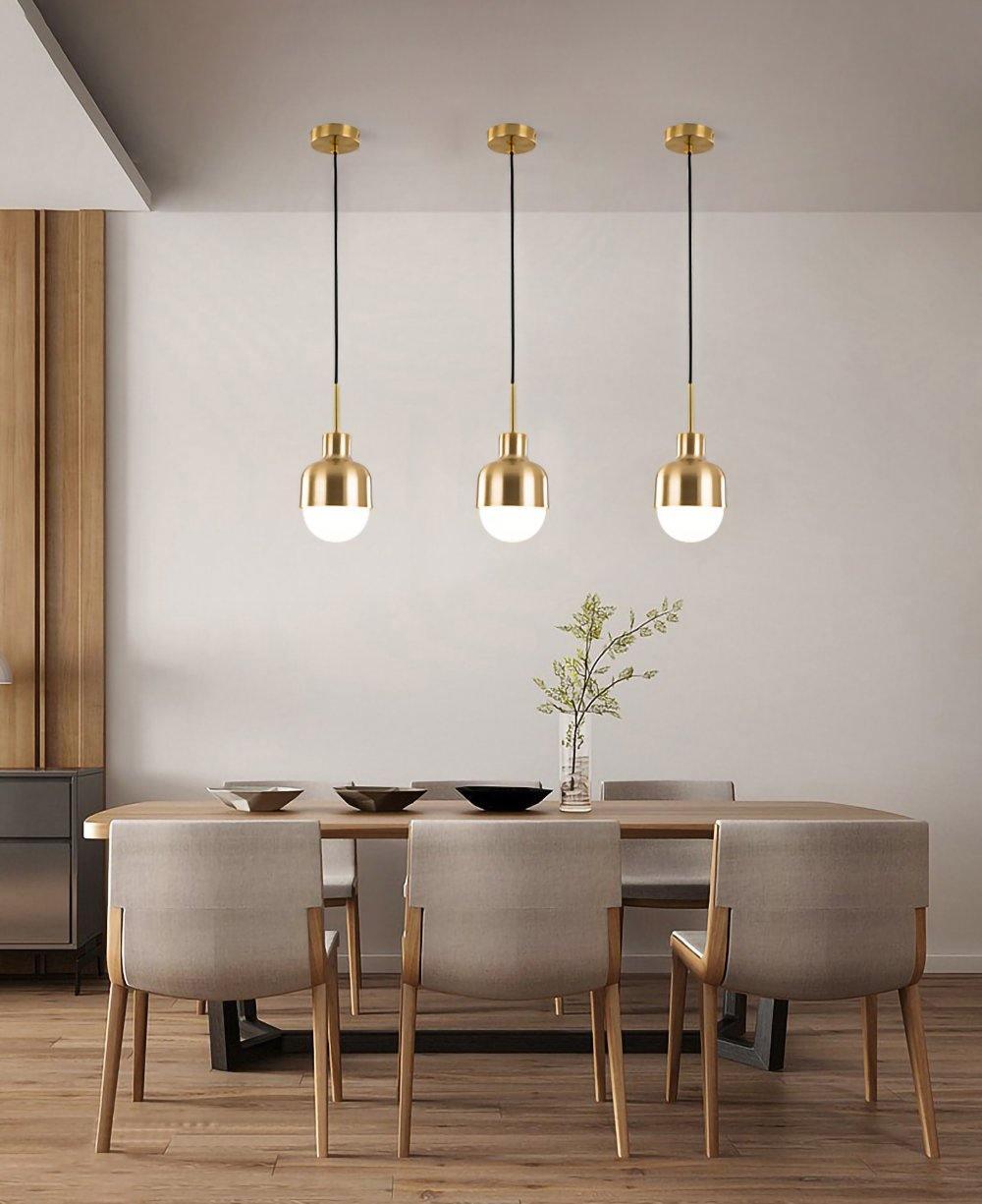 Modern Copper Pendant Lamp with Glass Shade – Adjustable Height Kitchen Pendant Lighting for Indoor Use