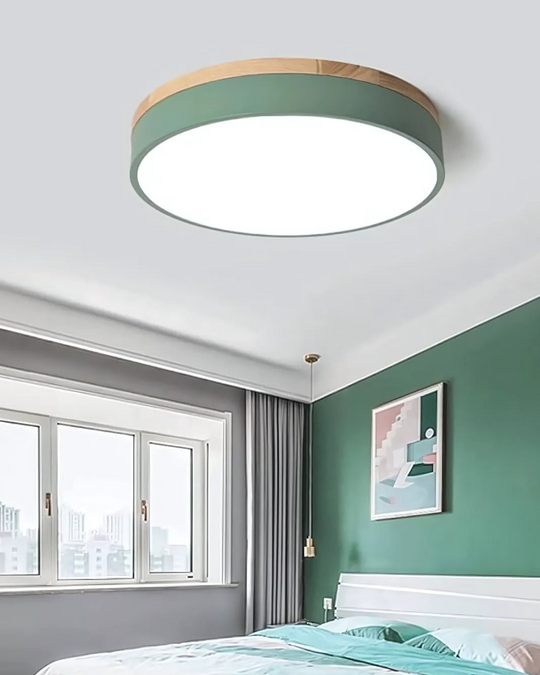 Modern Ceiling Light - Wood & Coloured Accent