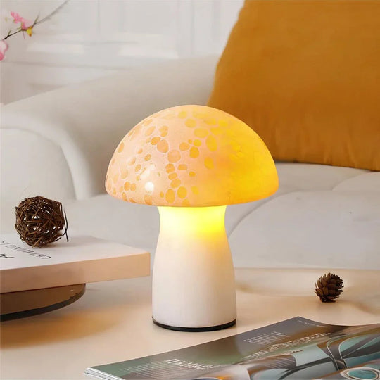 Dimmable Mushroom-Shaped Glass Table Lamp with USB Charging – Elegant Bedside or Desk Lighting