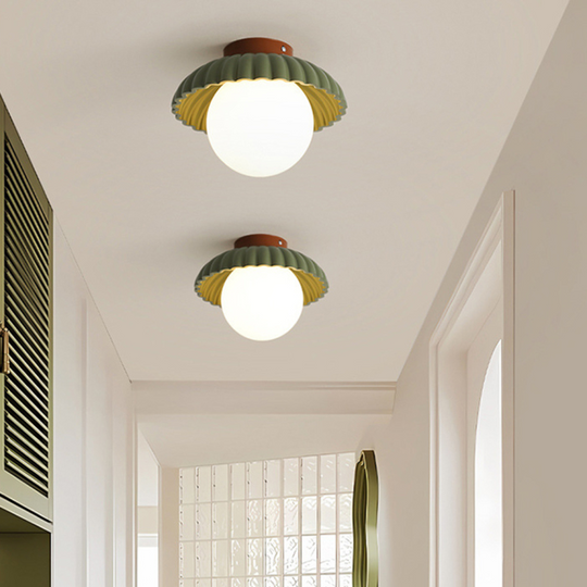 Variant image for Elegant Flush Mount Ceiling Light with Cream Glass Shade – Iron Base for Hallway Illumination-2