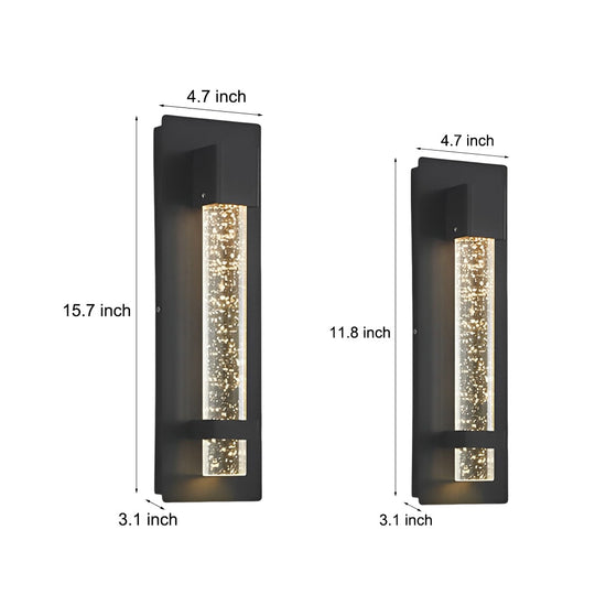 Waterproof Outdoor Wall Light with Bubble Glass Shade – 11.8 Inch Black Aluminum Exterior Sconce for Gardens and Patios