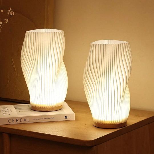 Contemporary Dimmable USB Table Lamp with Wave-Shaped Shade – Metal Base for Bedroom, Bedside or Desk Use