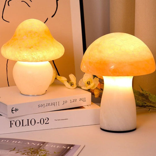 Dimmable Mushroom-Shaped Glass Table Lamp with USB Charging – Elegant Bedside or Desk Lighting