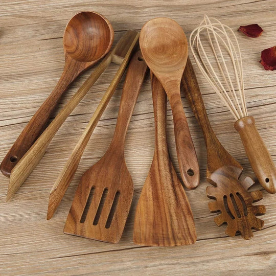 Premium Wooden Cooking Utensils | | Eco-Friendly | Non-Stick Safe | BPA Free