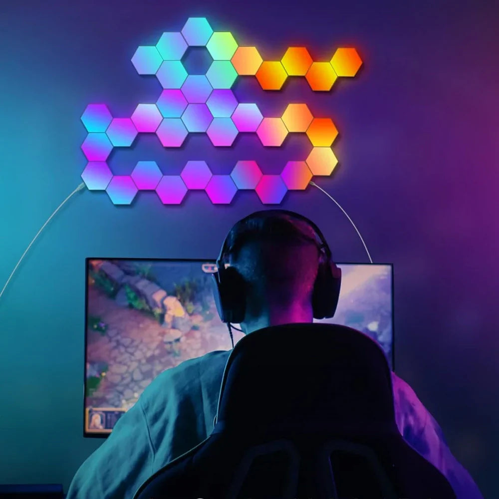Customizable LED Wall Panels with 16 Million Colors and Music Sync – Hexagonal Design for Creative Lighting