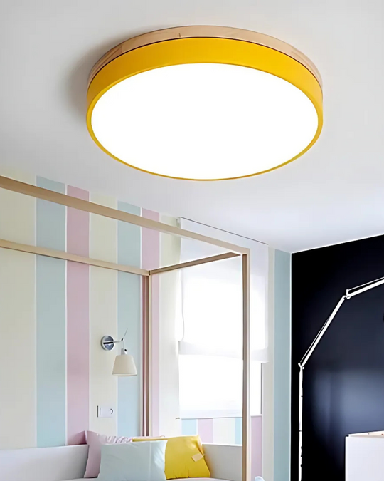 Modern Ceiling Light - Wood & Coloured Accent