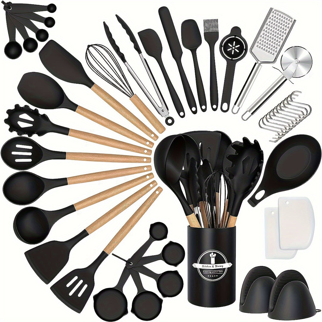 43-Piece Non-Stick Cookware Set with Heat-Resistant Wooden Handles & BPA-Free Silicone Utensils – Non-Toxic & Durable Kitchen Essentials