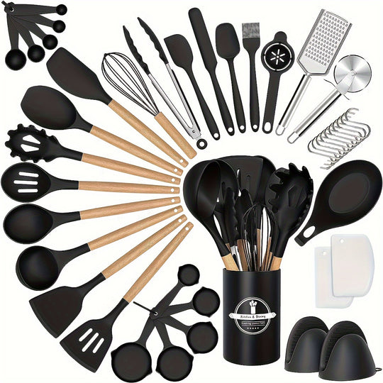 43-Piece Non-Stick Cookware Set with Heat-Resistant Wooden Handles & BPA-Free Silicone Utensils – Non-Toxic & Durable Kitchen Essentials
