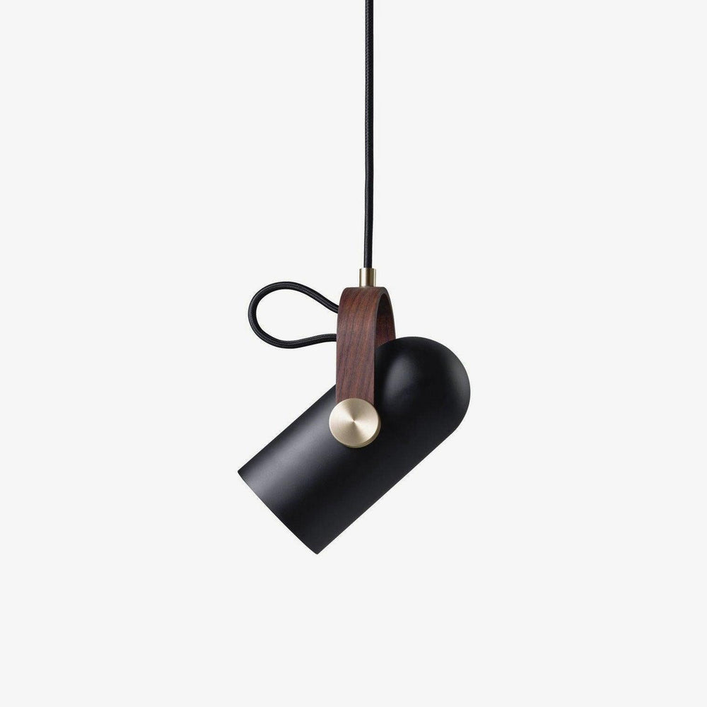 Black Adjustable Pendant Light for Kitchen Island – Modern Steel Hanging Light with Walnut Finish