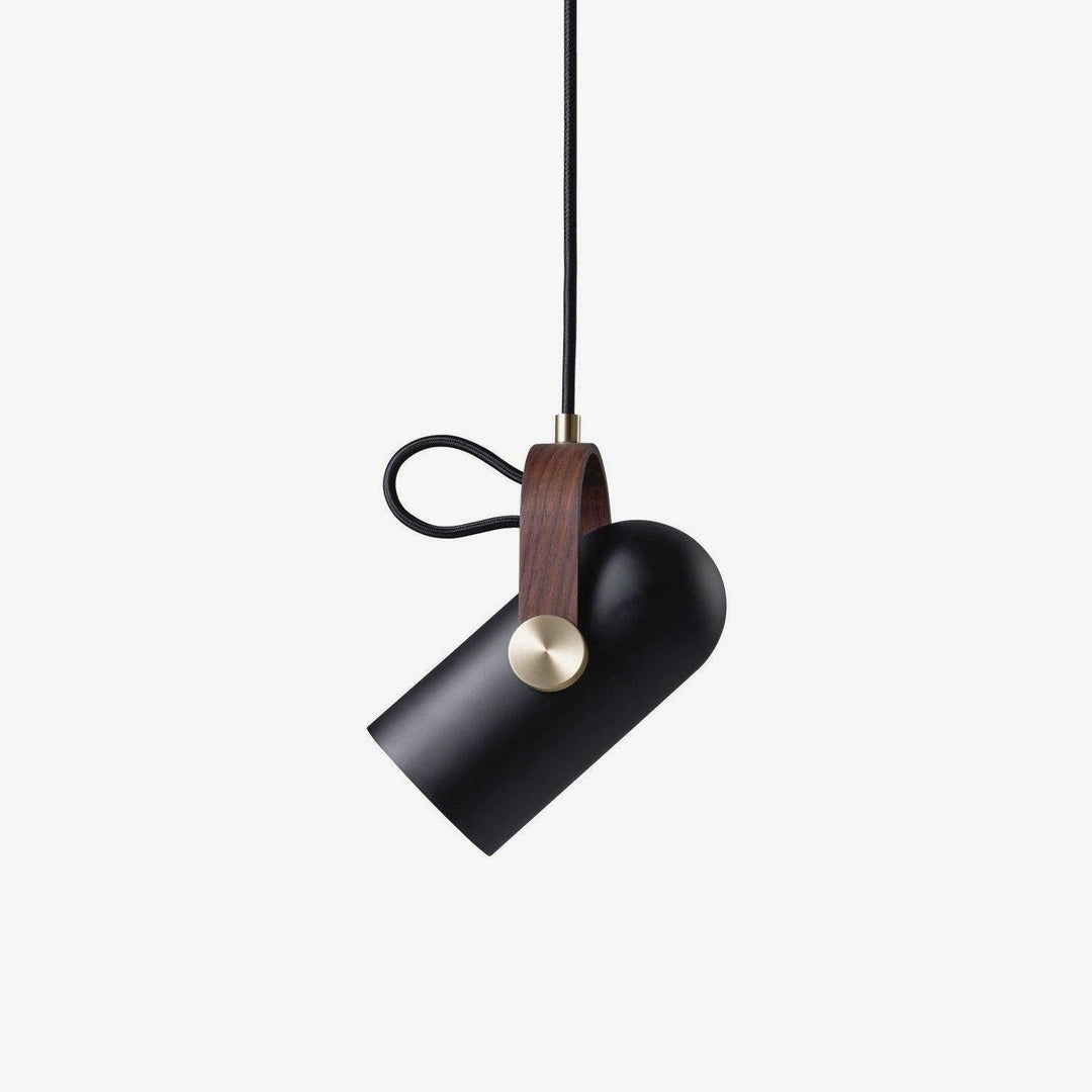 Black Adjustable Pendant Light for Kitchen Island – Modern Steel Hanging Light with Walnut Finish