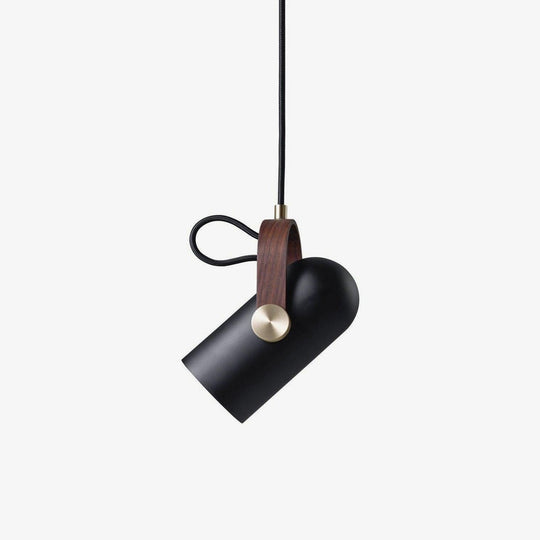 Black Adjustable Pendant Light for Kitchen Island – Modern Steel Hanging Light with Walnut Finish