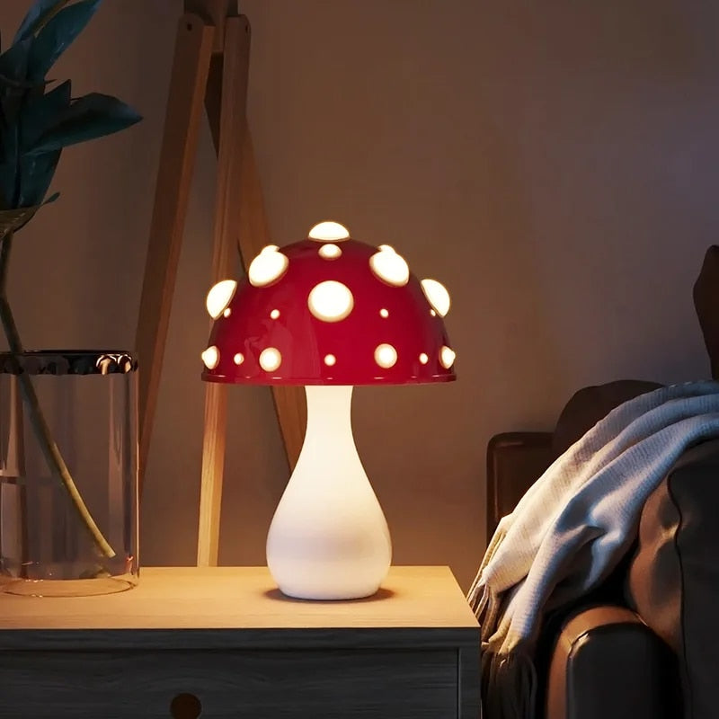 Amanita Mushroom Inspired Dimmable Table Lamp – Cordless LED Bedside or Desk Lamp with Warm White Light