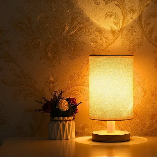 Dimmable Organic Glow Lamp with Remote Control – Wood and Fabric Lighting, Compact 14x28 cm, Warm Natural Cool Light Options