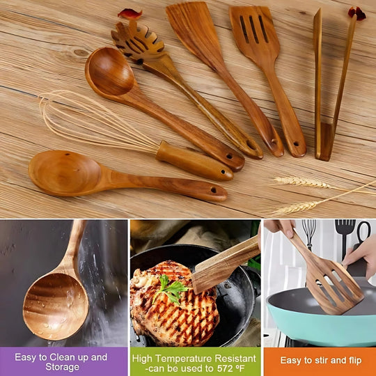 Premium Wooden Cooking Utensils | | Eco-Friendly | Non-Stick Safe | BPA Free