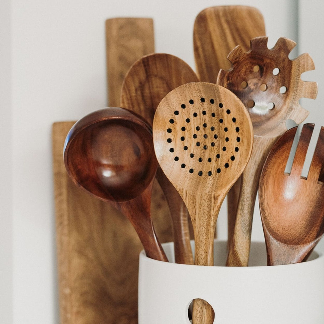 Niet-toxische en hittebestendige houten keukengerei (7-delige set)