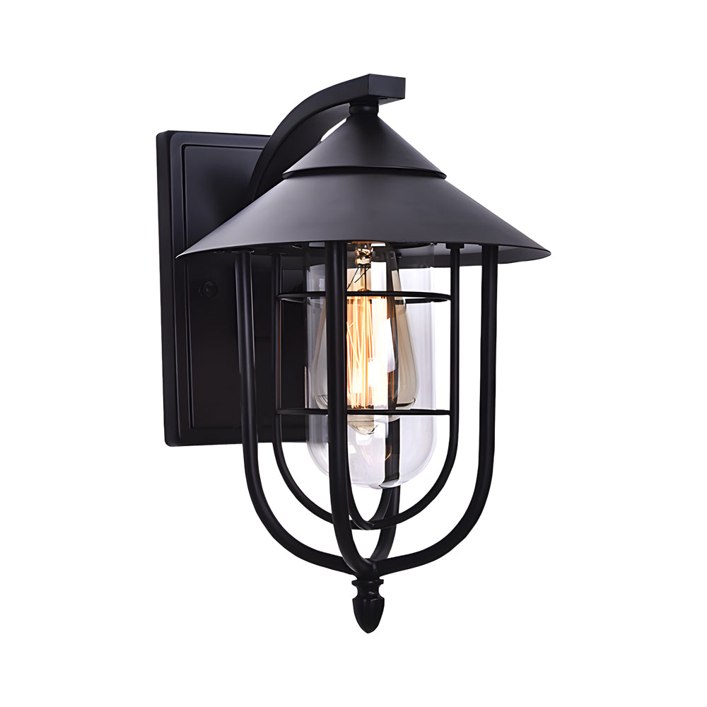 Modern Waterproof Outdoor Wall Lights with Motion Sensor – Black Iron and Glass Exterior Wall Sconce