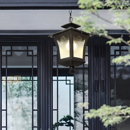 Waterproof Outdoor Chandelier with Glass Lampshade – Retro Style Pendant Light for Porch and Garden