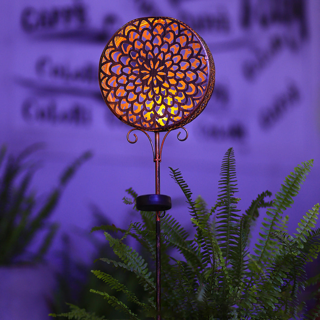 Round Iron Solar Garden Lights with Flower Projection – Waterproof Solar Lights for Outdoor Yard Decor