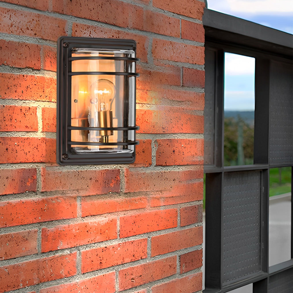 Modern Waterproof Outdoor Wall Light with Brown Glass Shade and Aluminum Frame - Elegant Exterior Wall Sconce for Patios and Gardens