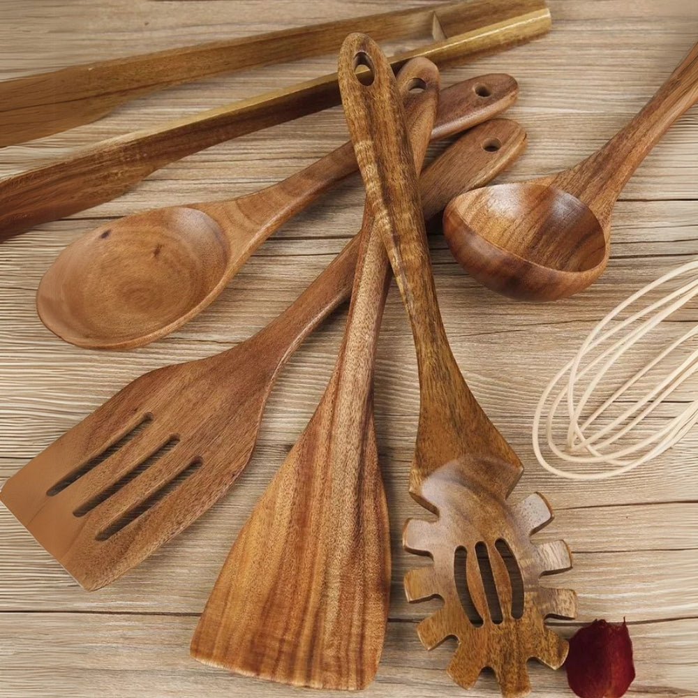 Premium Wooden Cooking Utensils | | Eco-Friendly | Non-Stick Safe | BPA Free