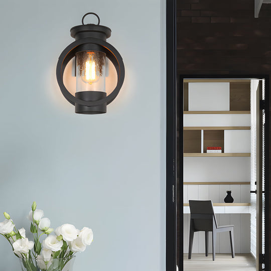 Black Outdoor Wall Light with Raindrops Glass Shade, 6W LED Edison Bulb, Elegant Exterior Wall Sconce for Patios and Aisles