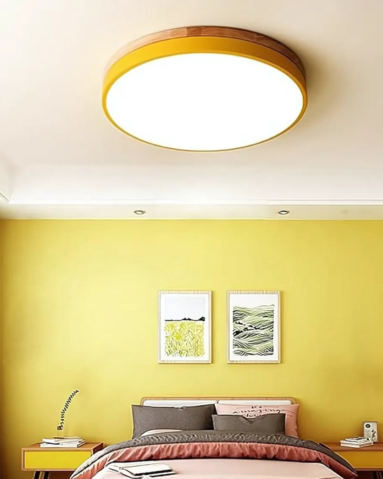 Modern Ceiling Light - Wood & Coloured Accent