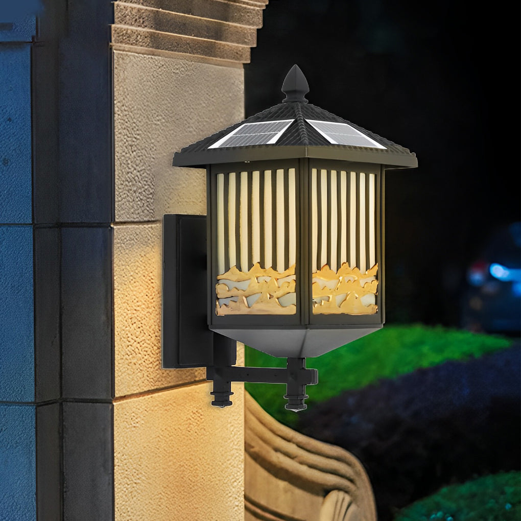 Modern Solar Outdoor Wall Lantern with Dimmable LED – Waterproof Black Wall Sconce for Garden and Patio