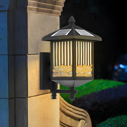 Modern Solar Outdoor Wall Lantern with Dimmable LED – Waterproof Black Wall Sconce for Garden and Patio