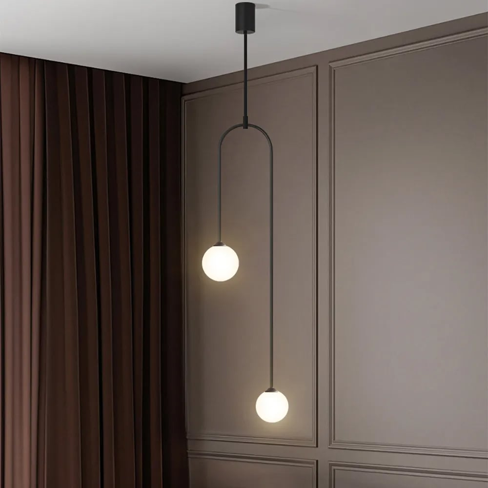 Modern 2-Light Glass Pendant Light with U-Shaped Metal Bracket for Living Room and Bedroom - Stylish Hanging Lights