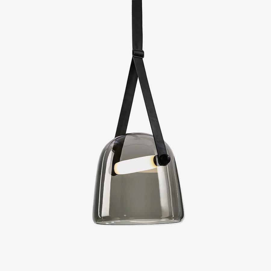 Modern Black Pendant Light with Handblown Glass Shade – 20cm Diameter, Integrated LED for Kitchen Pendant Lighting
