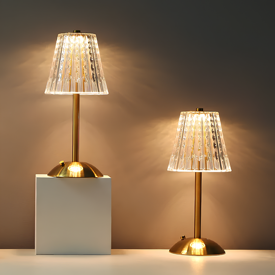 Golden Crystal Table Lamp | Rechargable Battery | Cordless Design | Easily adjustable | Warm Glow