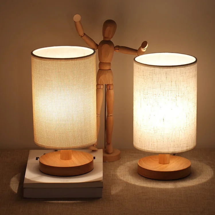Dimmable Organic Glow Lamp with Remote Control – Wood and Fabric Lighting, Compact 14x28 cm, Warm Natural Cool Light Options