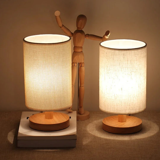 Dimmable Organic Glow Lamp with Remote Control – Wood and Fabric Lighting, Compact 14x28 cm, Warm Natural Cool Light Options
