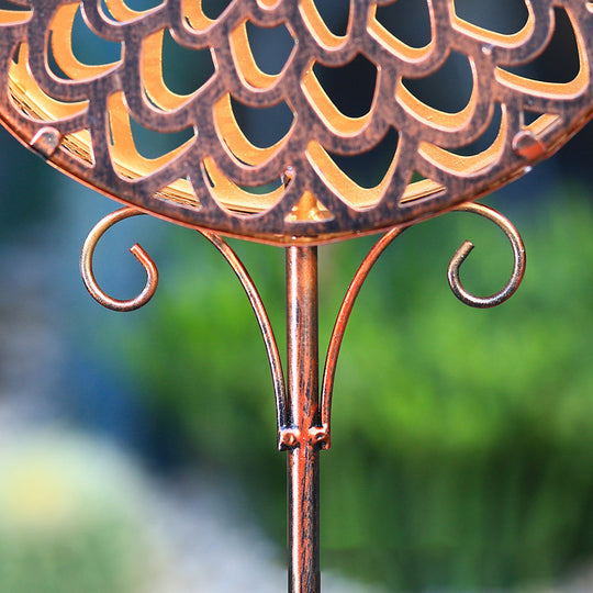 Round Iron Solar Garden Lights with Flower Projection – Waterproof Solar Lights for Outdoor Yard Decor