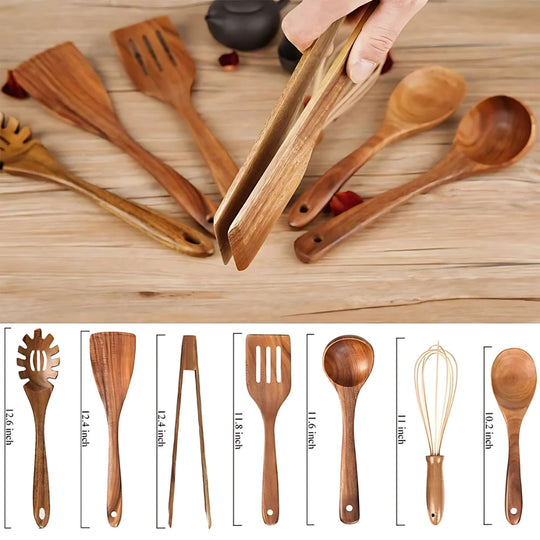 Premium Wooden Cooking Utensils | | Eco-Friendly | Non-Stick Safe | BPA Free
