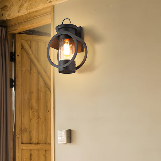 Black Outdoor Wall Light with Raindrops Glass Shade, 6W LED Edison Bulb, Elegant Exterior Wall Sconce for Patios and Aisles