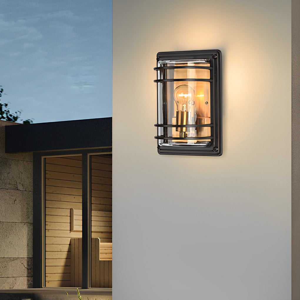 Modern Waterproof Outdoor Wall Light with Brown Glass Shade and Aluminum Frame - Elegant Exterior Wall Sconce for Patios and Gardens