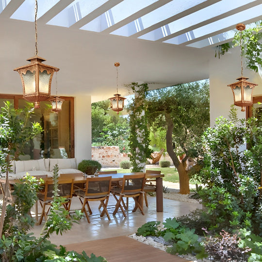 Variant image for Waterproof Outdoor Chandelier with Glass Lampshade – Retro Style Pendant Light for Porch and Garden-2