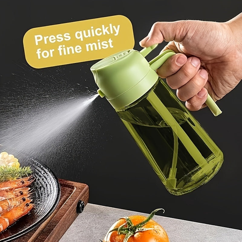 16oz Olive Green Glass Oil Dispenser & Sprayer - Auto Flip Cap, Light-Blocking Bottle + Labels
