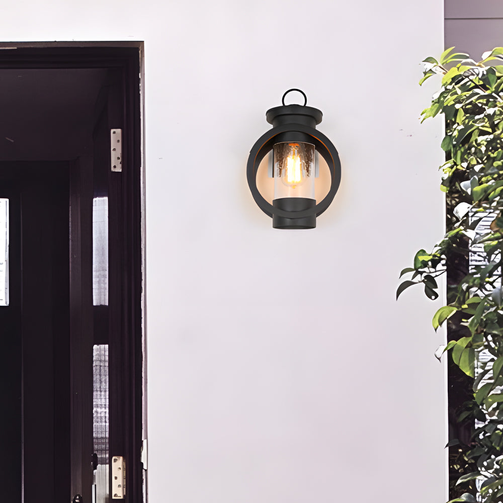 Black Outdoor Wall Light with Raindrops Glass Shade, 6W LED Edison Bulb, Elegant Exterior Wall Sconce for Patios and Aisles