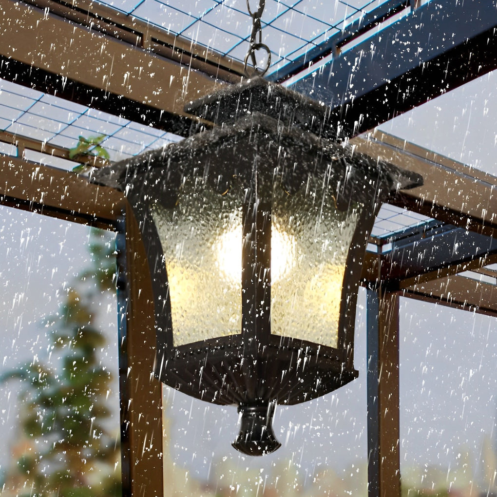 Waterproof Outdoor Chandelier with Glass Lampshade – Retro Style Pendant Light for Porch and Garden