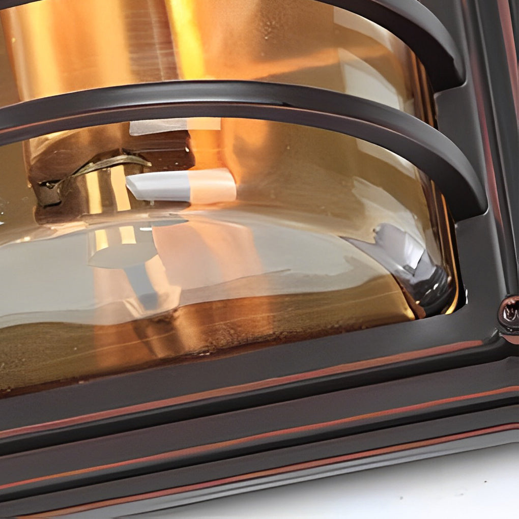 Modern Waterproof Outdoor Wall Light with Brown Glass Shade and Aluminum Frame - Elegant Exterior Wall Sconce for Patios and Gardens