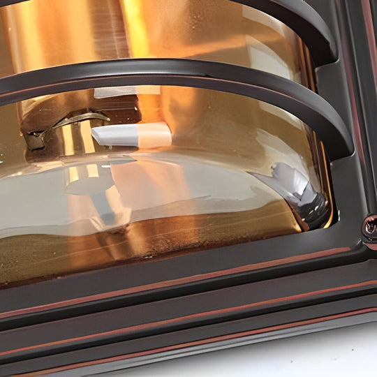Modern Waterproof Outdoor Wall Light with Brown Glass Shade and Aluminum Frame - Elegant Exterior Wall Sconce for Patios and Gardens