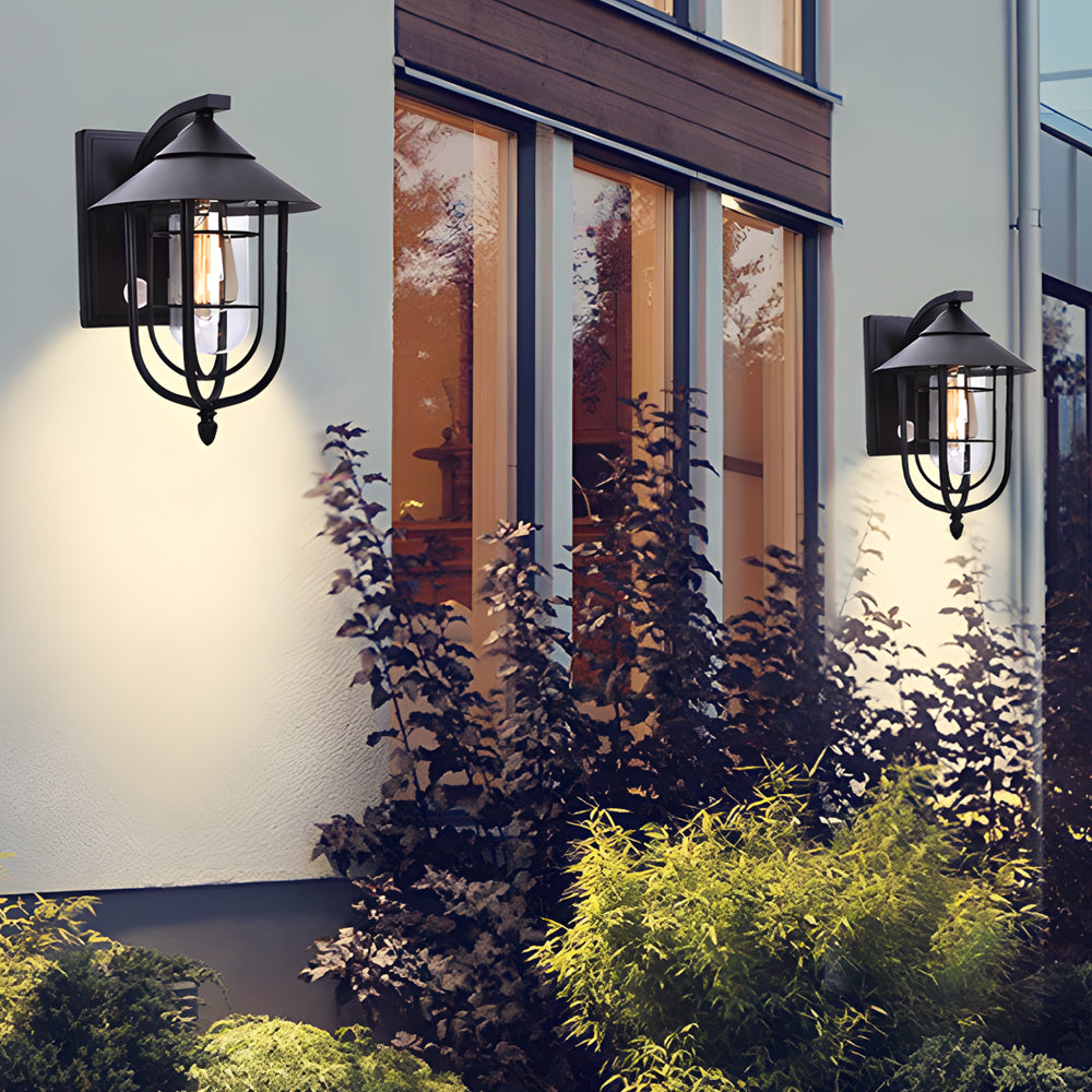 Modern Waterproof Outdoor Wall Lights with Motion Sensor – Black Iron and Glass Exterior Wall Sconce